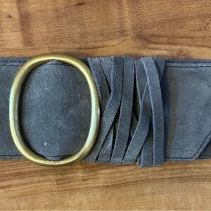 ANTHROPOLOGIE Gray Suede Belt with Gold Buckle